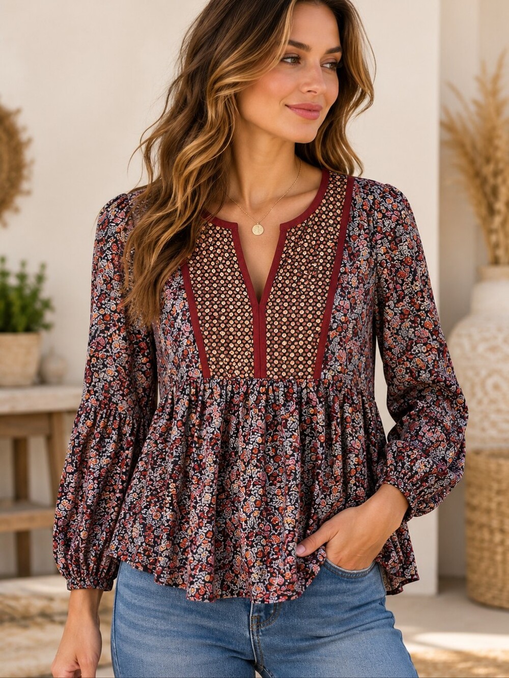 585. Italiam A Pea in the Pod Floral Peasant Tunic